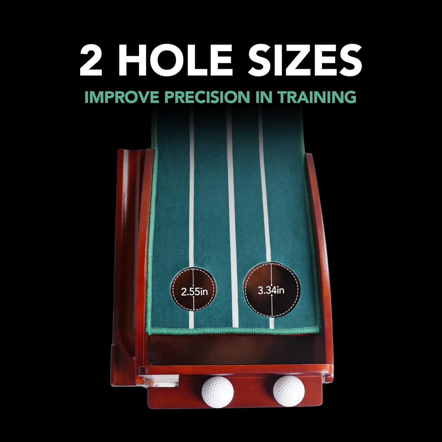 GOLVKI Putting Matt de golf para interiores y exteriores, verde con retorno de pelota y entrenamiento de 2 tamaños de agujero, equipo de