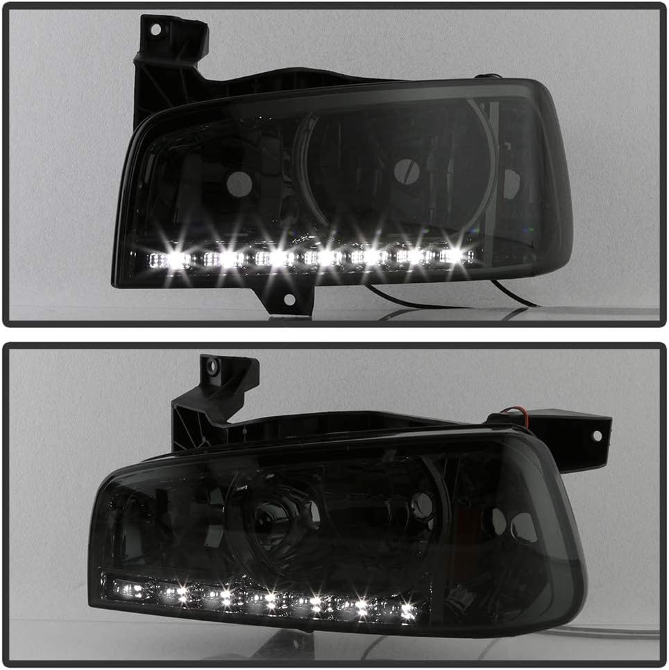 ACANII – Faros delanteros LED ahumados 2006-2010 Dodge Charger DRL con luces de señal de esquina integradas para el lado del conductor y del pasajero