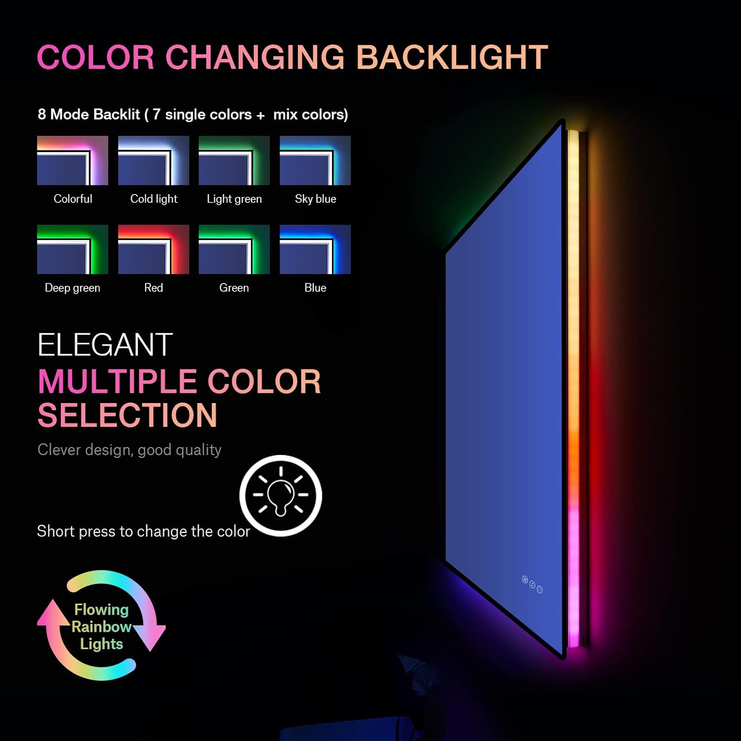 Amorho Espejo de baño LED con retroiluminación RGB, 28 x 36 pulgadas, espejo de tocador iluminado que cambia de color para pared, control táctil,