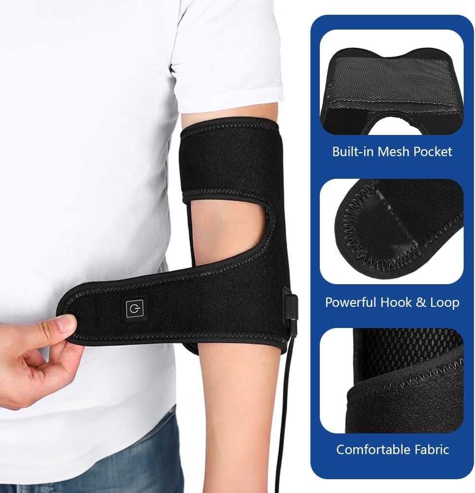 Almohadilla térmica para codo, codera, terapia de calor y frío para brazo, almohadilla térmica eléctrica para tendinitis, temperatura de 3 niveles y