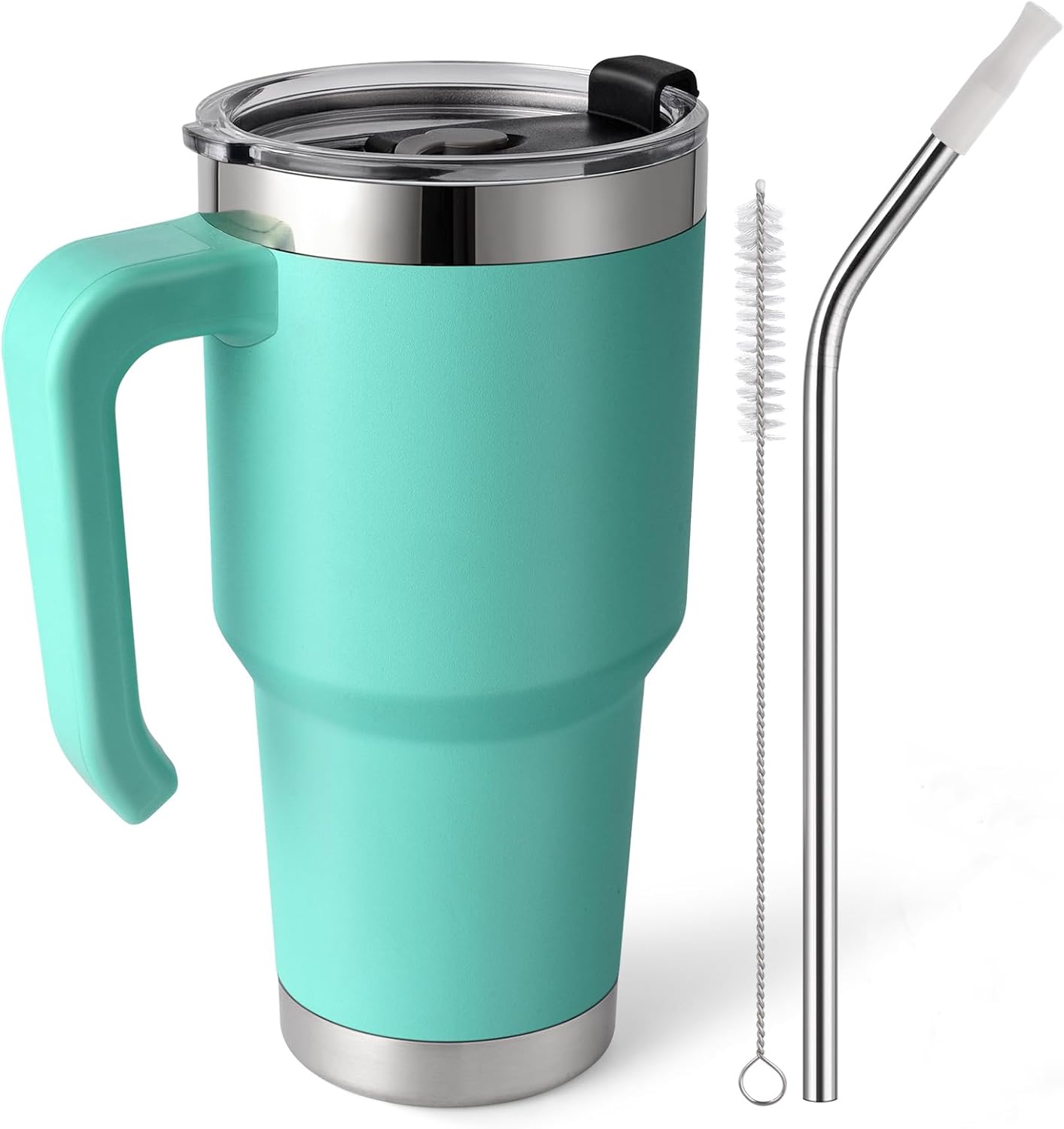 Vaso de 30 onzas con asa y pajilla, taza de viaje con tapa a prueba de fugas, taza de acero inoxidable aislada al vacío con popote y cepillos, todos