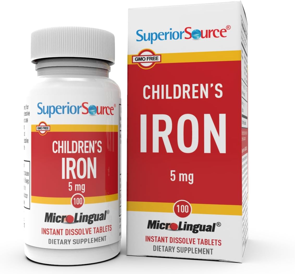Superior Source Hierro infantil de 5 mg, fumarato ferroso, tabletas microlingües de disolución rápida debajo de la lengua, 100 unidades, de fácil