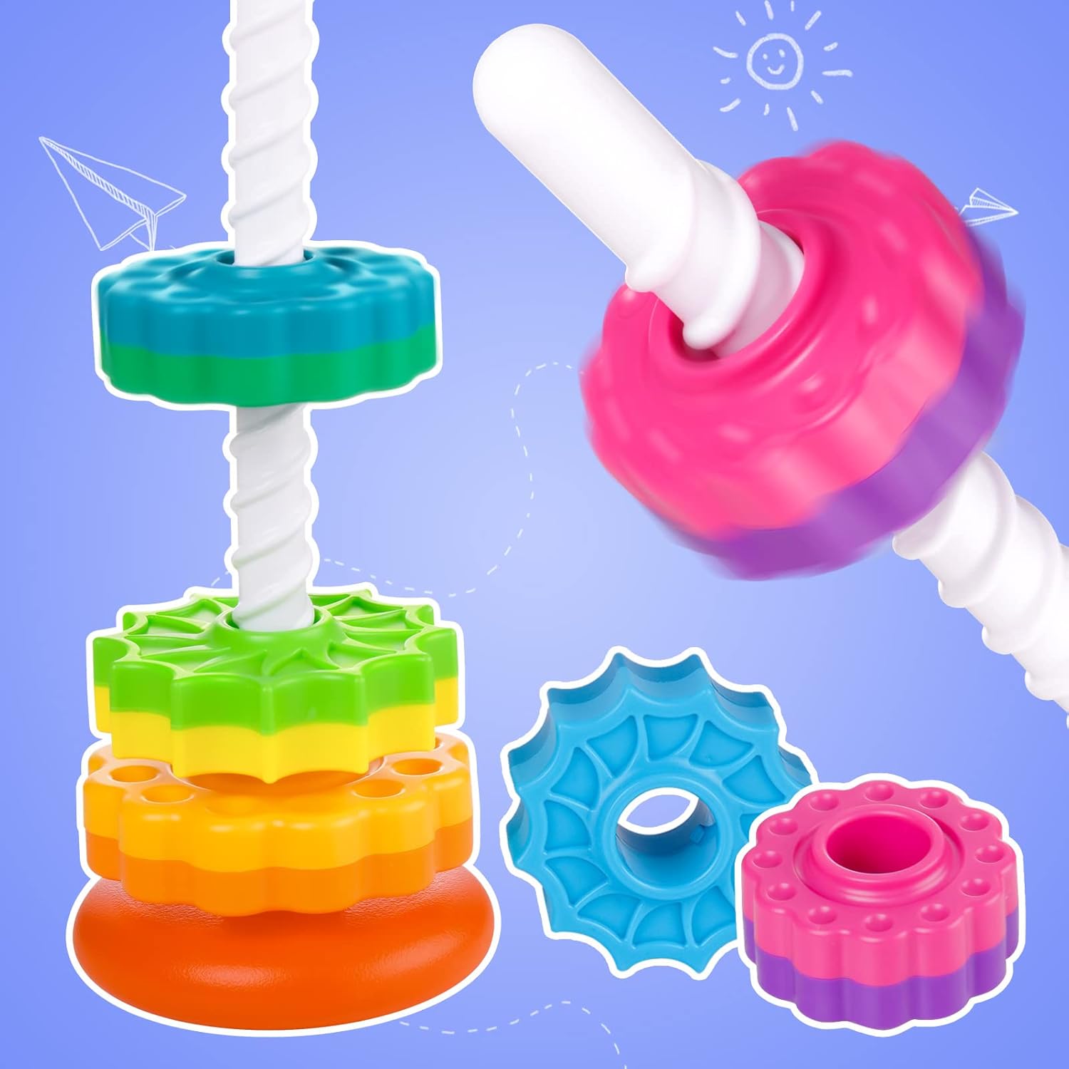 Juguete giratorio apilable para niños, torre arco iris, ruedas giratorias de doble color, plástico ABS fuerte sin BPA, educación temprana, diversión
