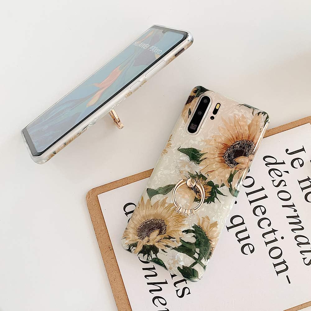 Qokey Funda para Galaxy S9, S9, diseño de flores, a la moda, para hombres, mujeres y niñas, con anillo giratorio de 360 grados, soporte de TPU suave
