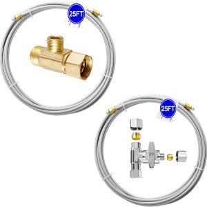 PEX – Kit de línea de agua para refrigerador, tubo para máquina de hielo de 25 pies con T, manguera flexible con accesorios de compresión de 14 PEX – Kit de línea de agua para refrigerador, tubo para máquina de hielo de 25 pies con T, manguera flexible con accesorios de compresión de 14