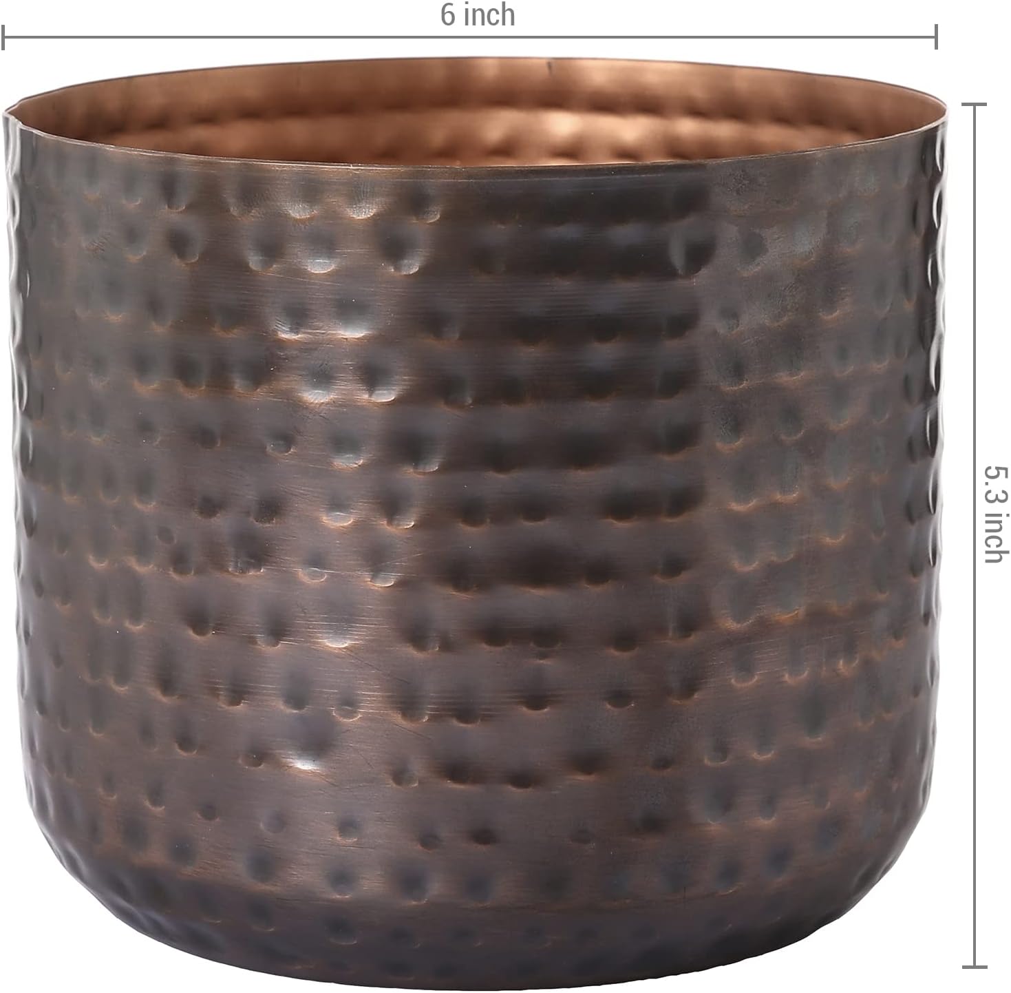 MyGift Jarrón de metal vintage de tono cobre de 6 pulgadas, maceta con textura martillada, contenedor cilíndrico para plantas suculentas de