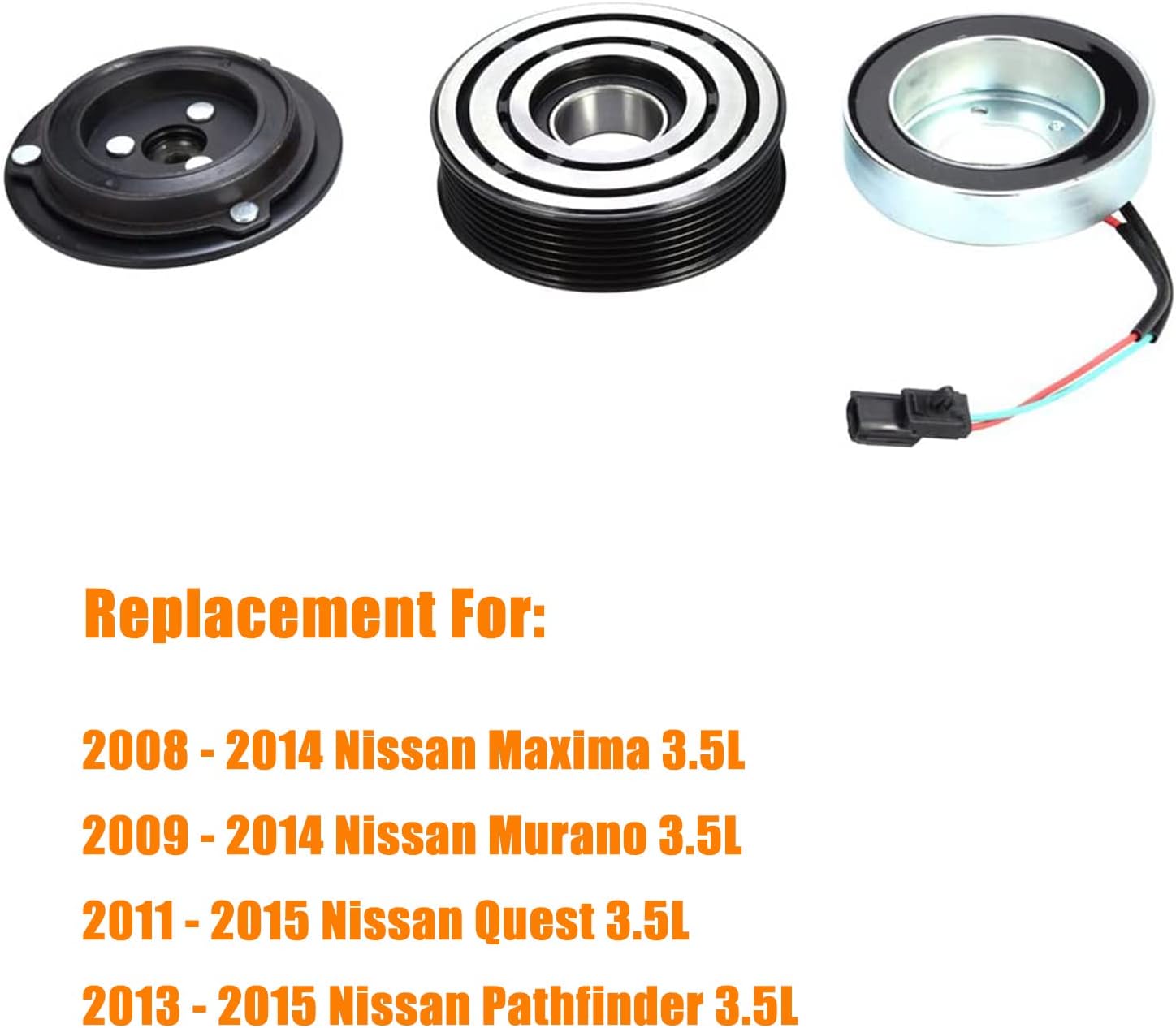 Kit de ensamblaje de embrague del compresor del AC, bobina de rodamiento de polea de placa 92600JA10B, repuesto para motor Nissan Maxima 2008-2014