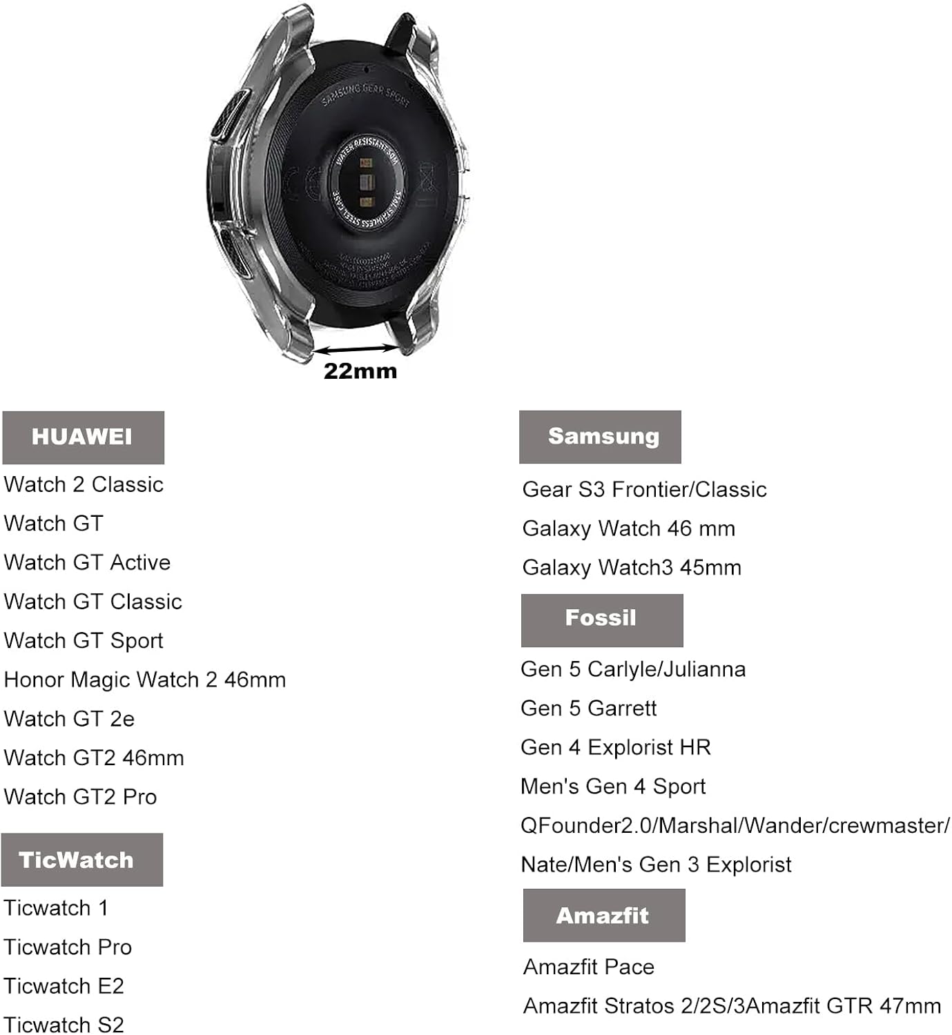 elfofle Correa de 0.866 pulgadas compatible con Samsung Galaxy Watch 3 de 1.772 pulgadasWatch 1.872 pulgadasGear S3 ClassicFrontier, correa de