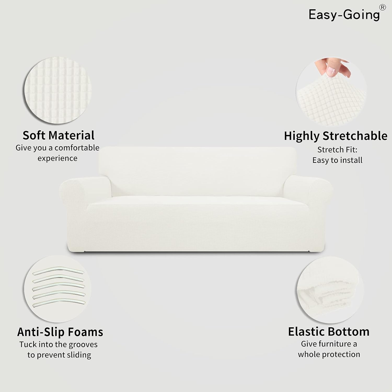 Easy-Going – Funda elástica para sofá, 1 pieza, suave, con parte inferior elástica, protector para niños, tela jacquard de elastano y poliéster con