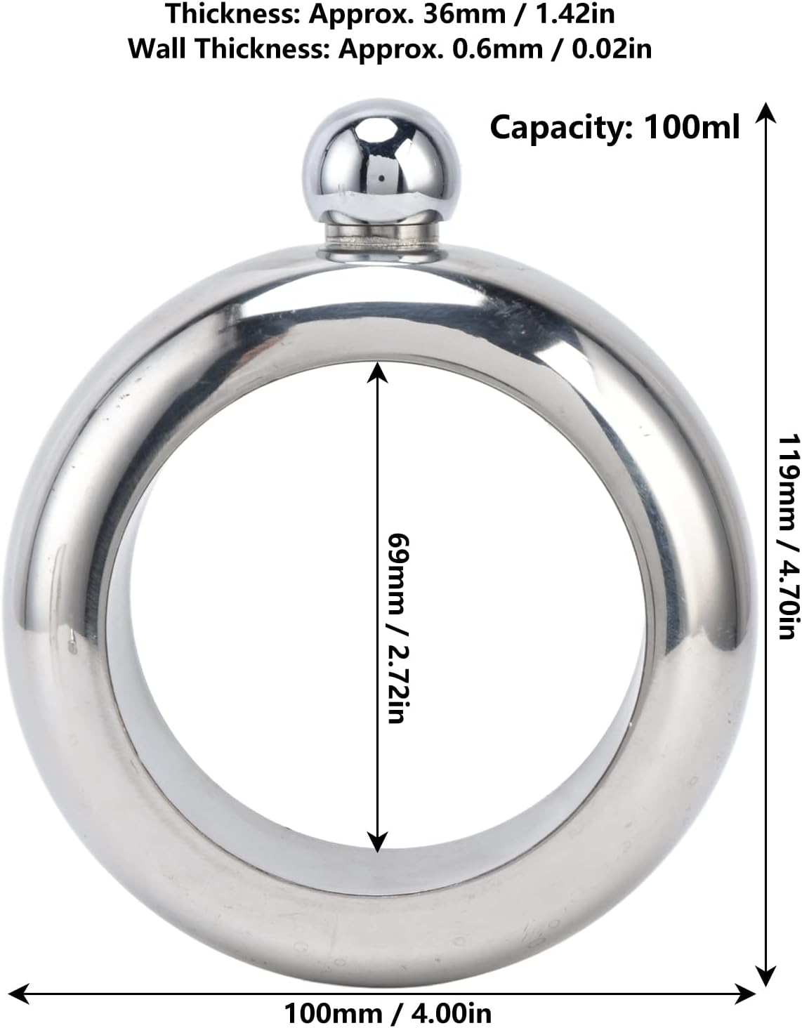 Frasco con forma de brazalete, 3.4 fl oz de acero inoxidable duradero pulsera jarra de vino, botella de vino portátil, botella de whisky para beber