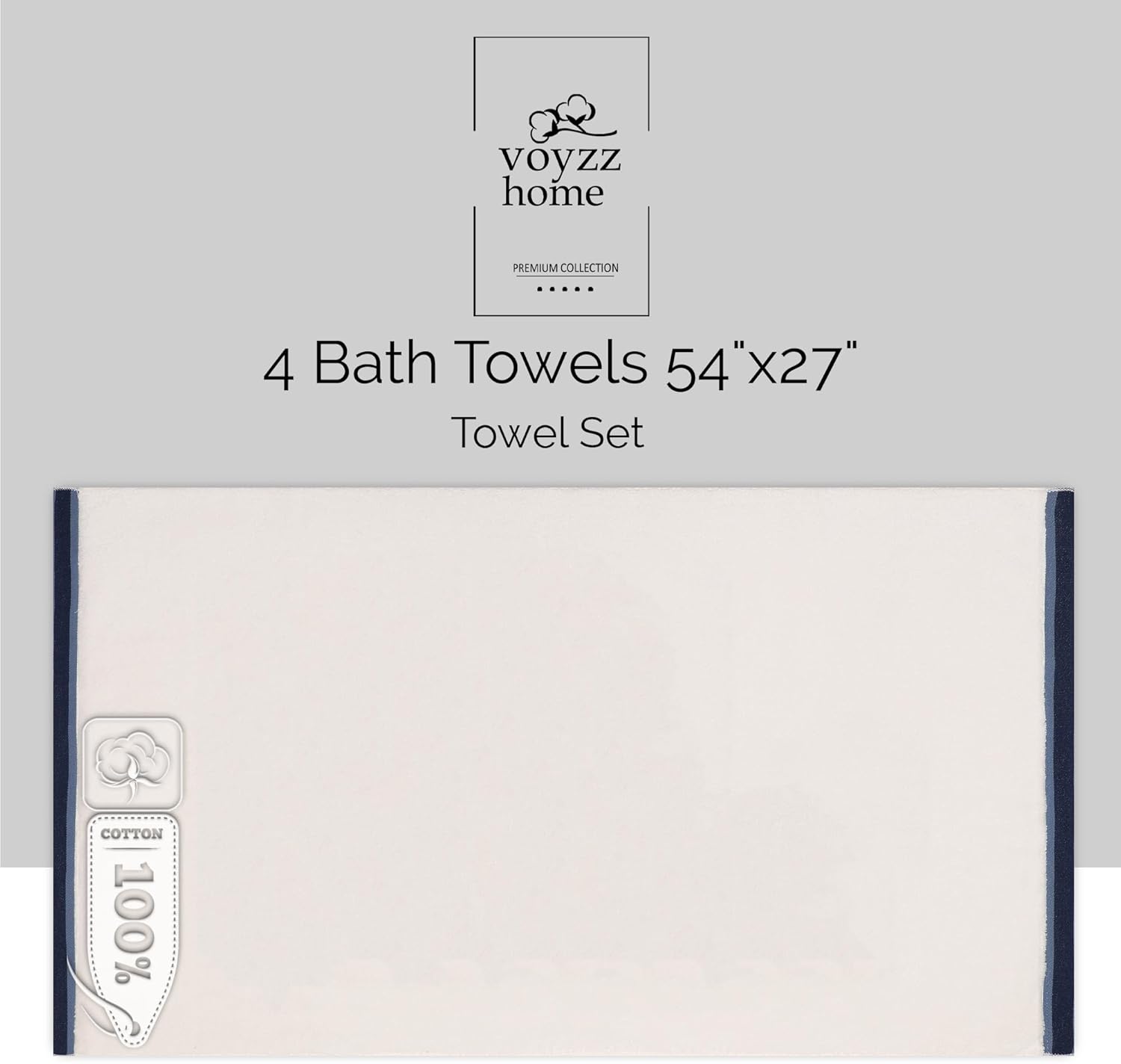 Juego de 4 toallas de baño de lujo, 100% algodón hilado en anillo para baño, 27 x 54 pulgadas, extra grandes, paquete de 4, toallas de ducha de