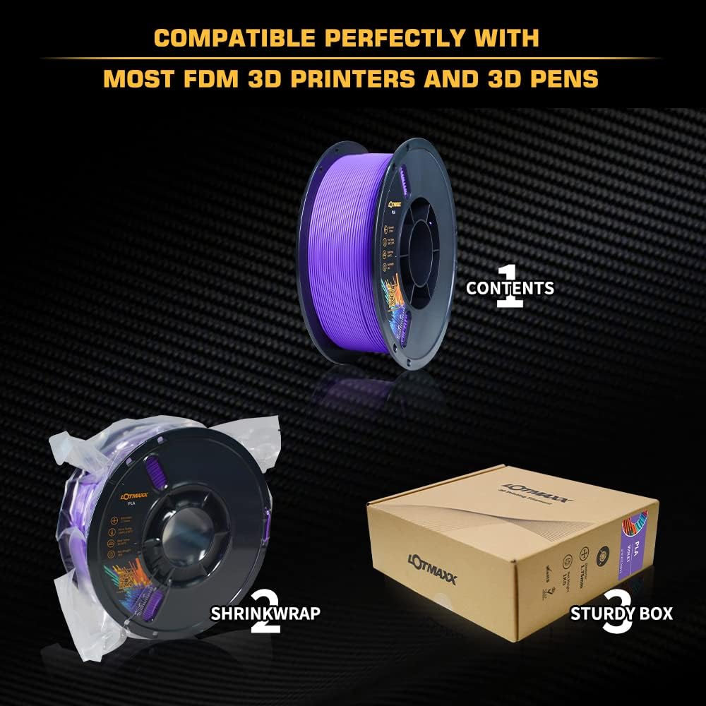 Filamento PLA de 0.069 pulgadas para impresora 3D, carrete de 2.2 libras, precisión dimensional +- 0.001 pulgadas, se adapta a la mayoría de