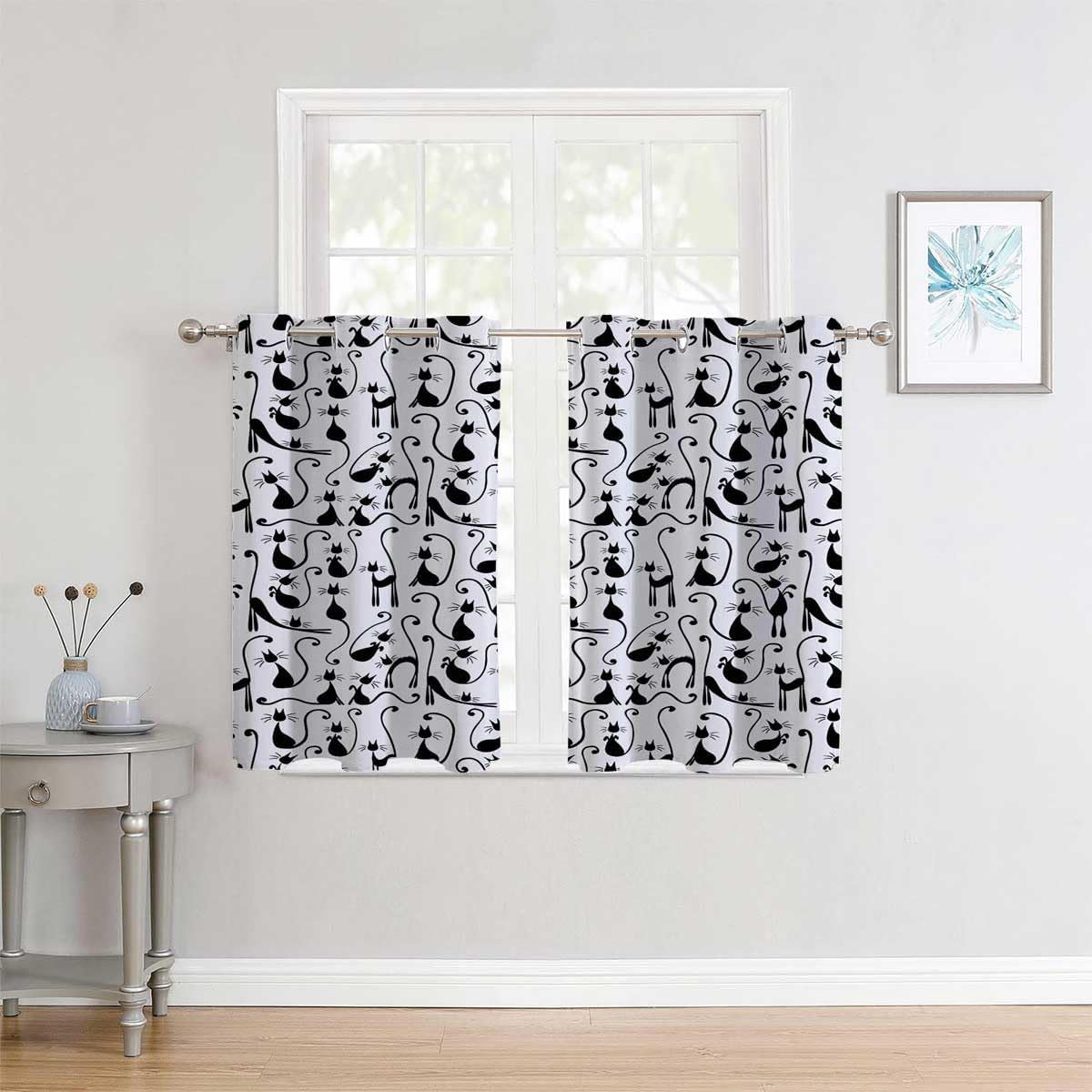 YANFENQI Cortinas para Habitacion – Colección de decoración para amantes de los gatos, con ojales, cortina corta de vidrio para puerta, divisor de