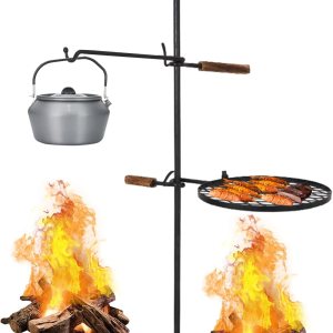 Barbacoa multifunción 2 en 1 para horno, parrilla giratoria ajustable para fogata al aire libre, barbacoa de carbón para cocinar para acampar viajes Barbacoa multifunción 2 en 1 para horno, parrilla giratoria ajustable para fogata al aire libre, barbacoa de carbón para cocinar para acampar viajes