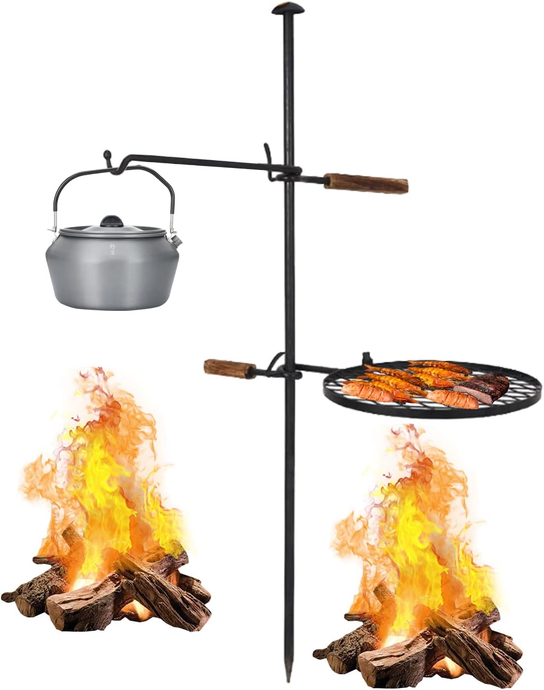 Barbacoa multifunción 2 en 1 para horno, parrilla giratoria ajustable para fogata al aire libre, barbacoa de carbón para cocinar para acampar viajes