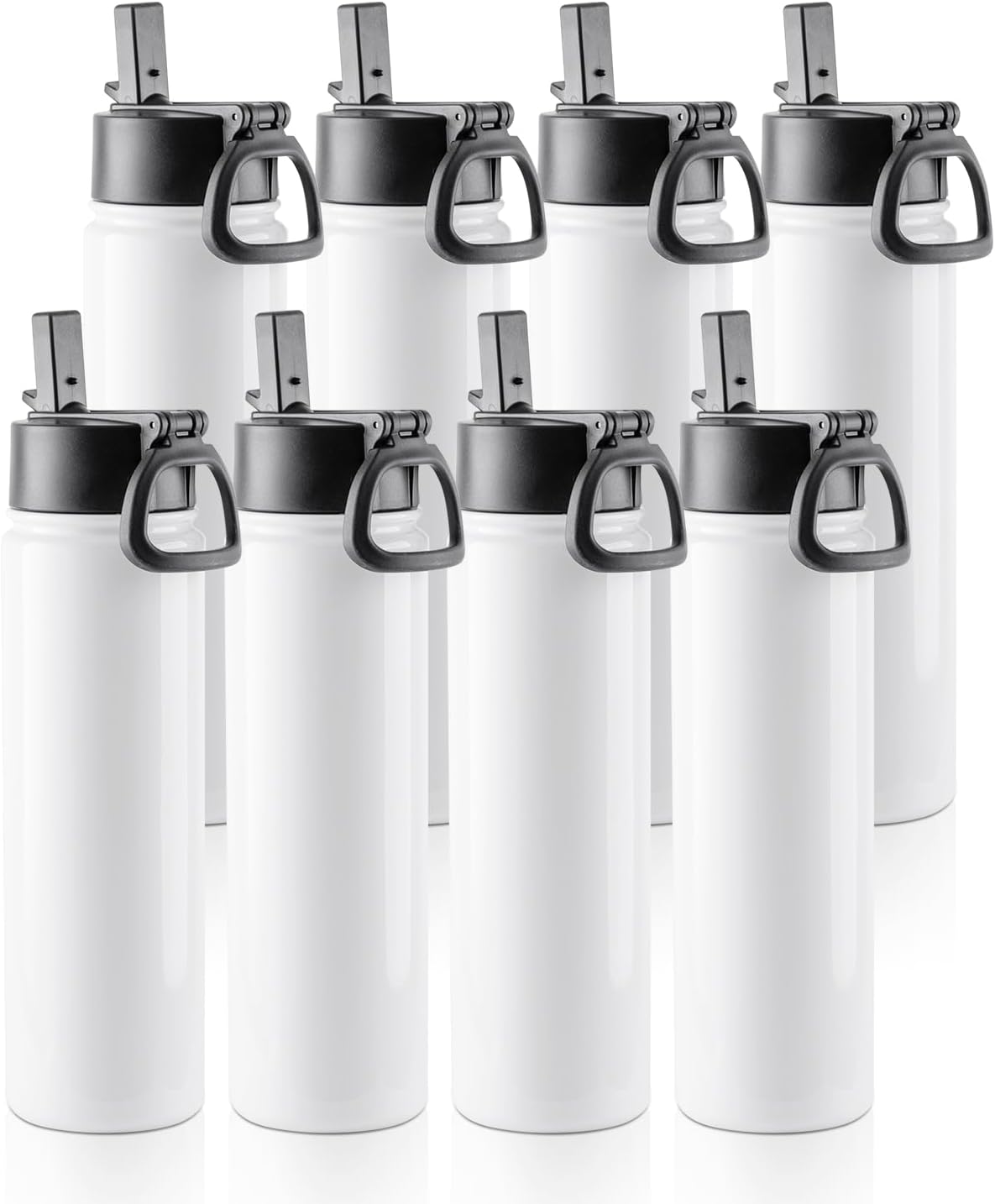 PYD Life Paquete de 8 vasos de sublimación en blanco de 22 onzas, botella de agua deportiva de acero inoxidable de boca ancha, termo al vacío con