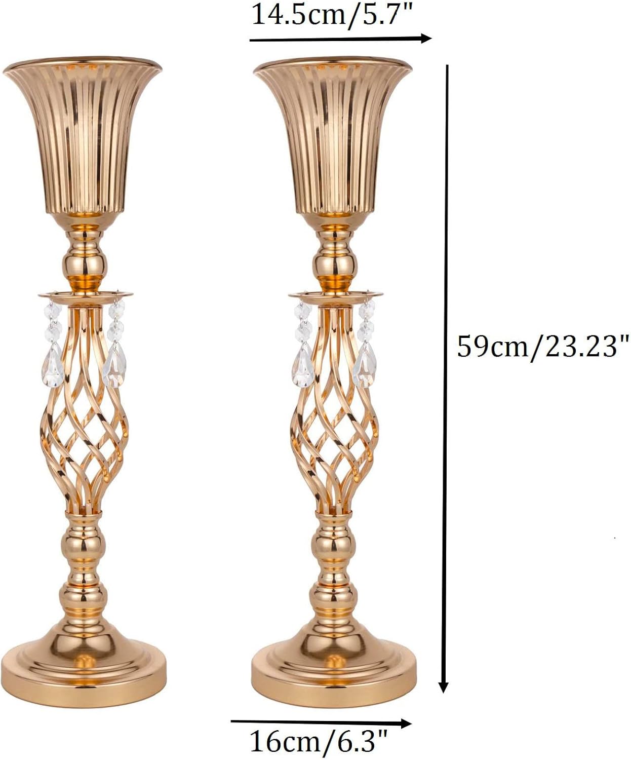 Centros de mesa dorados de 23.2 pulgadas para mesa de boda, 2 centros de mesa de flores de boda para mesas, centros de mesa de jarrón de flores de