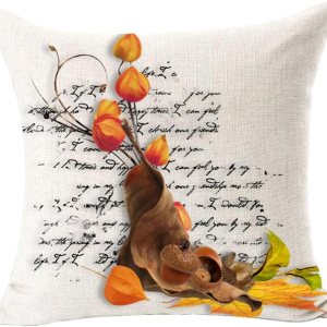 FELENIW Funda de cojín decorativa de lino y algodón con diseño de hojas de Feliz día festivo, 18 x 18 pulgadas, cuadrado (13) FELENIW Funda de cojín decorativa de lino y algodón con diseño de hojas de Feliz día festivo, 18 x 18 pulgadas, cuadrado (13)