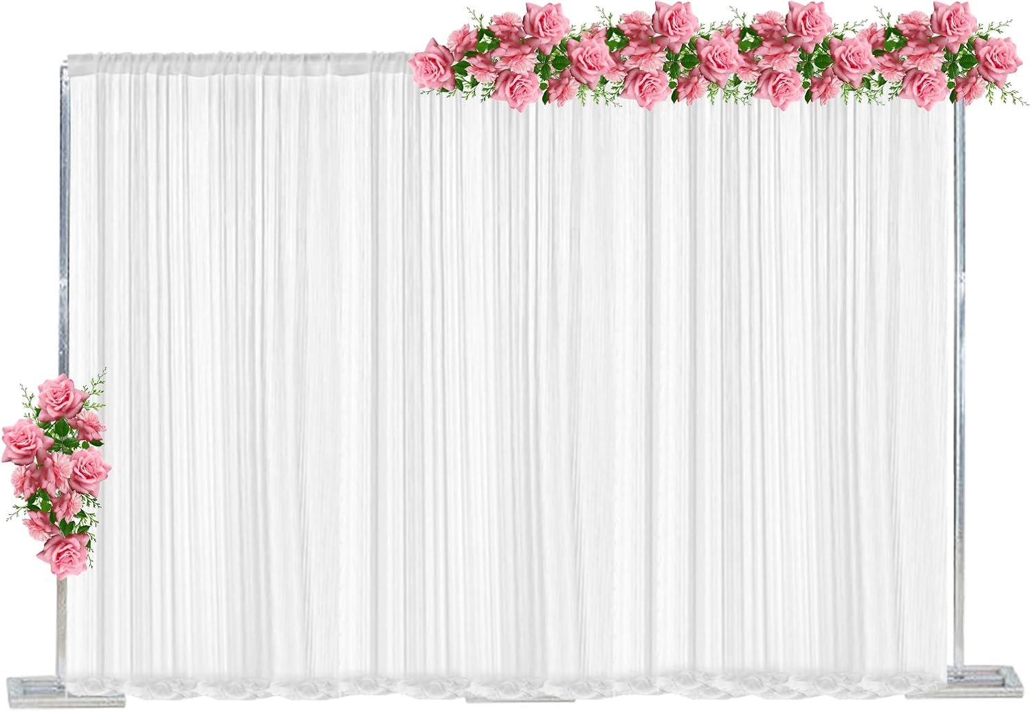 Soporte de telón de fondo de 10 x 20 pies resistente con base, kit de tubo de fondo de boda plateado, soporte cuadrado de arco de globos de metal,