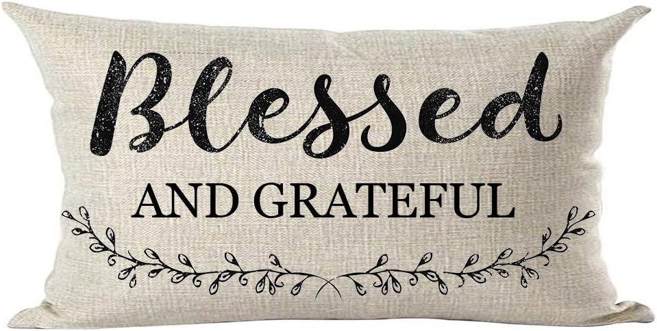 Ramirar Funda decorativa de almohada lumbar con texto en inglés Blessed and Grateful para Día de Acción de Gracias, funda de almohada lumbar