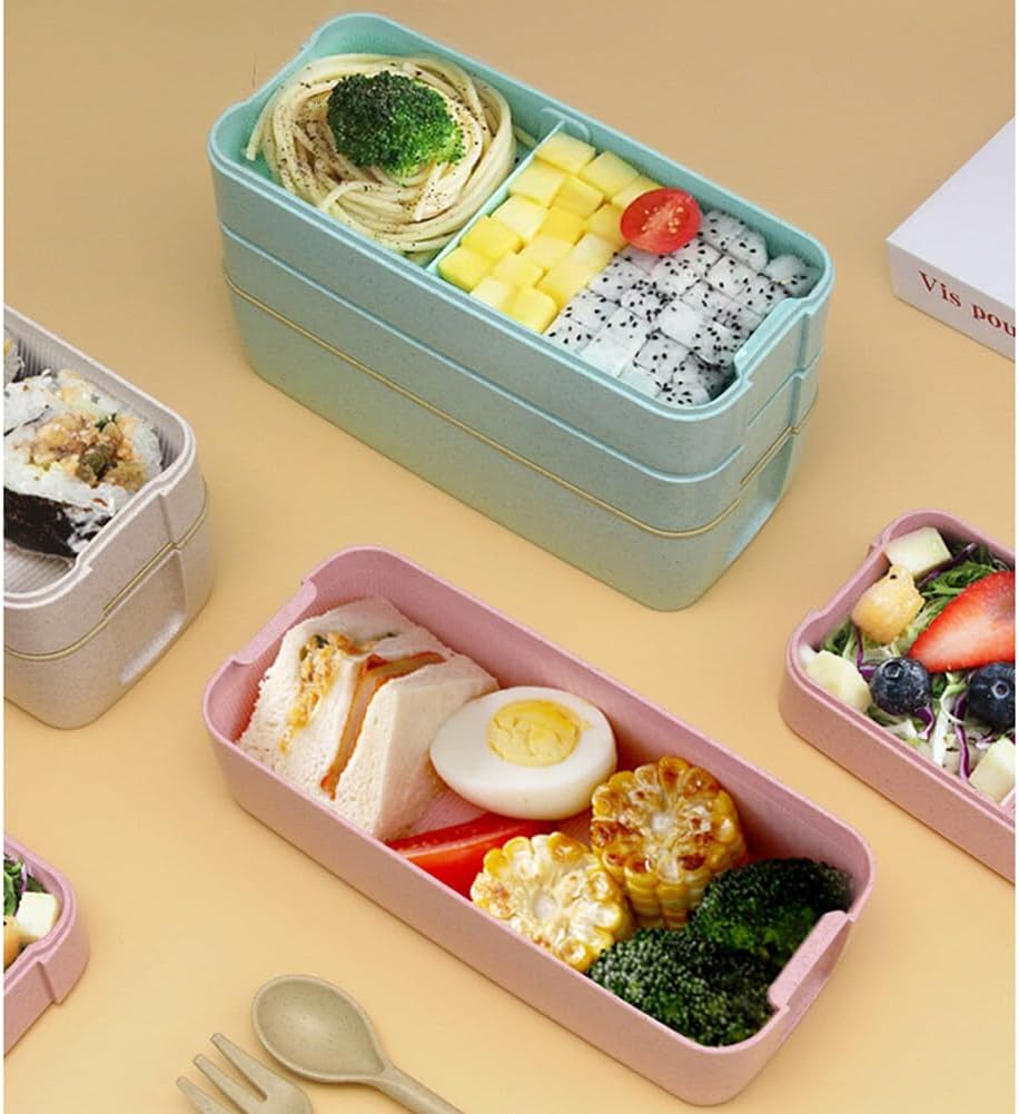 Lonchera cuadrada para adultos, 3 compartimentos, 31.1 onzas líquidas, sellada, caja Bento de 3 capas, todo en uno, contenedores Bento apilables con