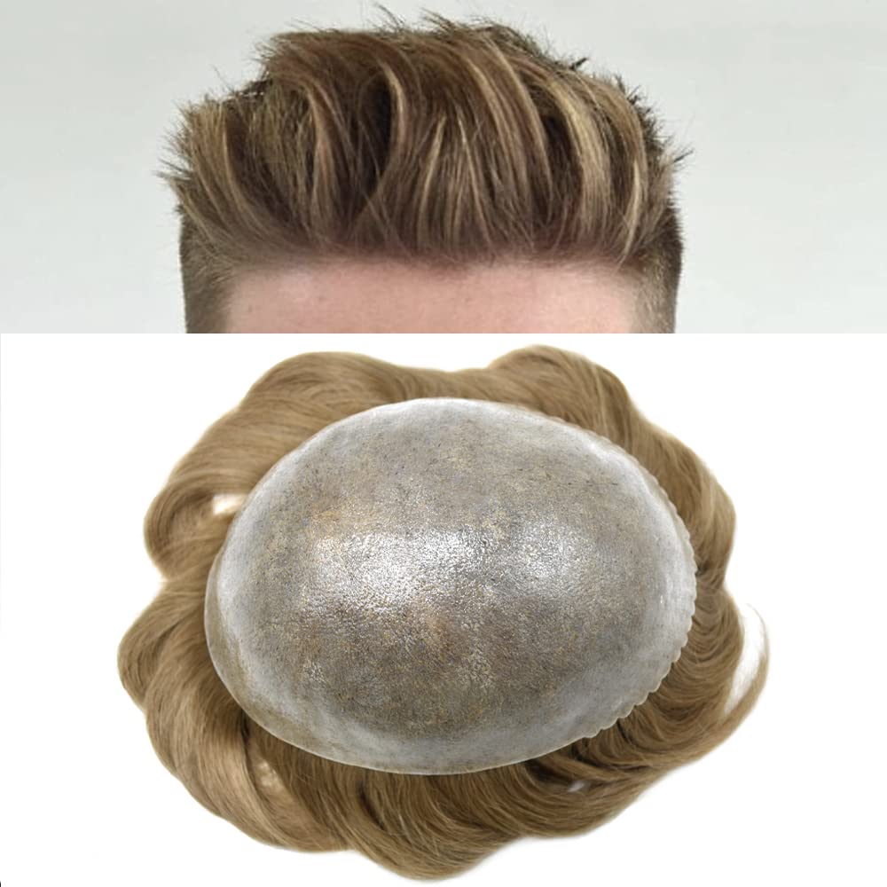 Sistema de repuesto de cabello humano tipo tupé para hombre, duradero, de polietileno, para hombres, 8 x 10 pulgadas, pieza de cabello para hombres,