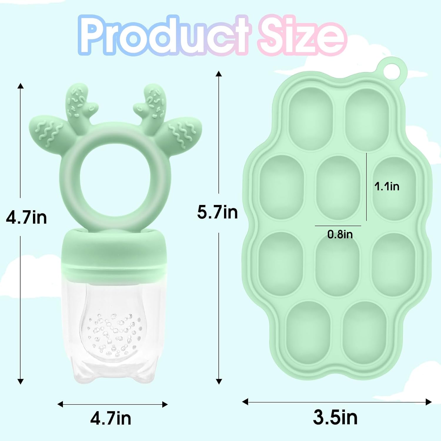 2 juegos de moldes de silicona para paletas de leche materna con alimentador de alimentos para bebés, sin BPA, chupete con bandeja de hielo