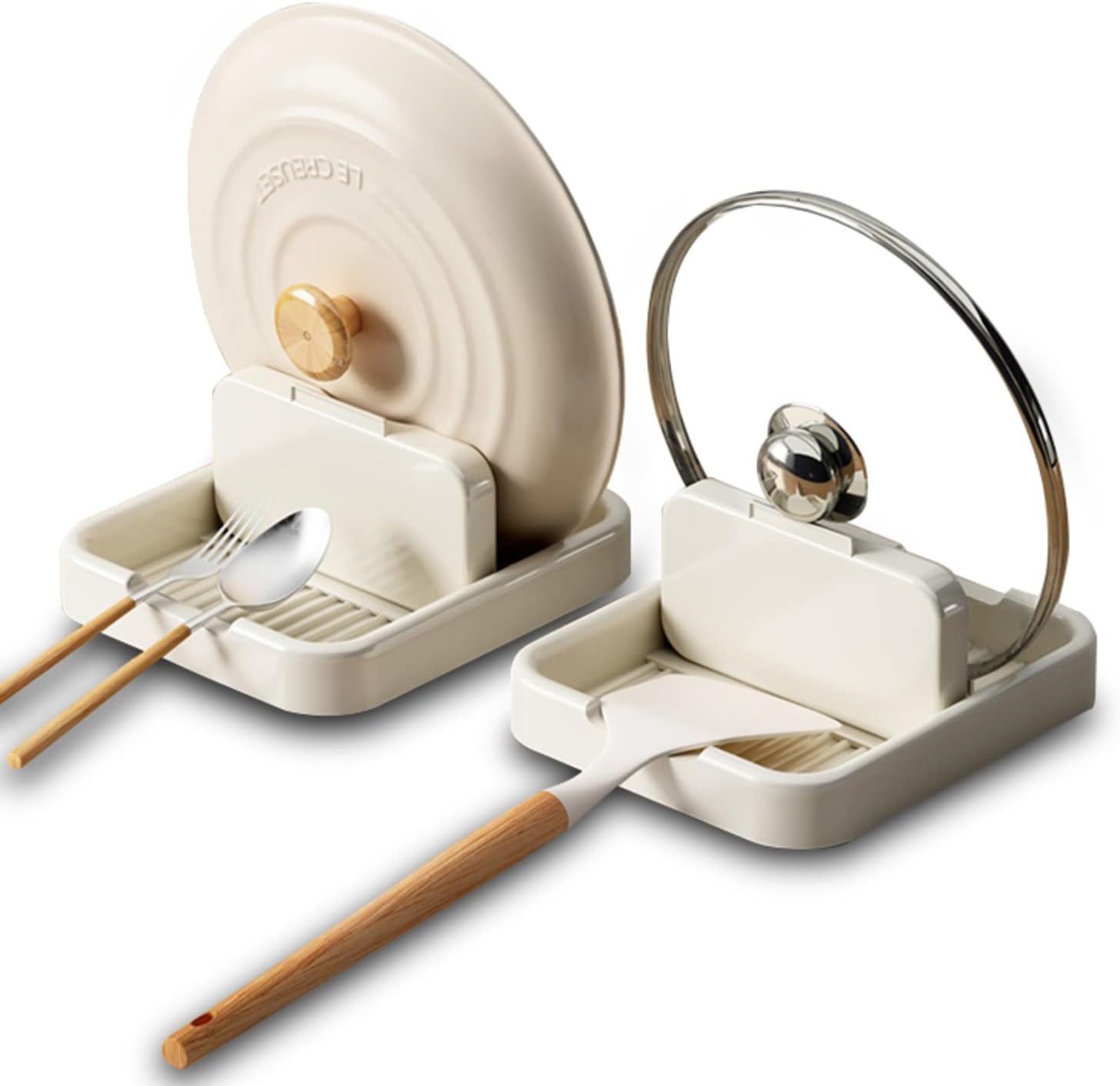 Paquete de 2 cucharas y tapas para encimera de cocina, soporte de cuchara con soporte para tapa para estufa, soporte para utensilios de cocina para