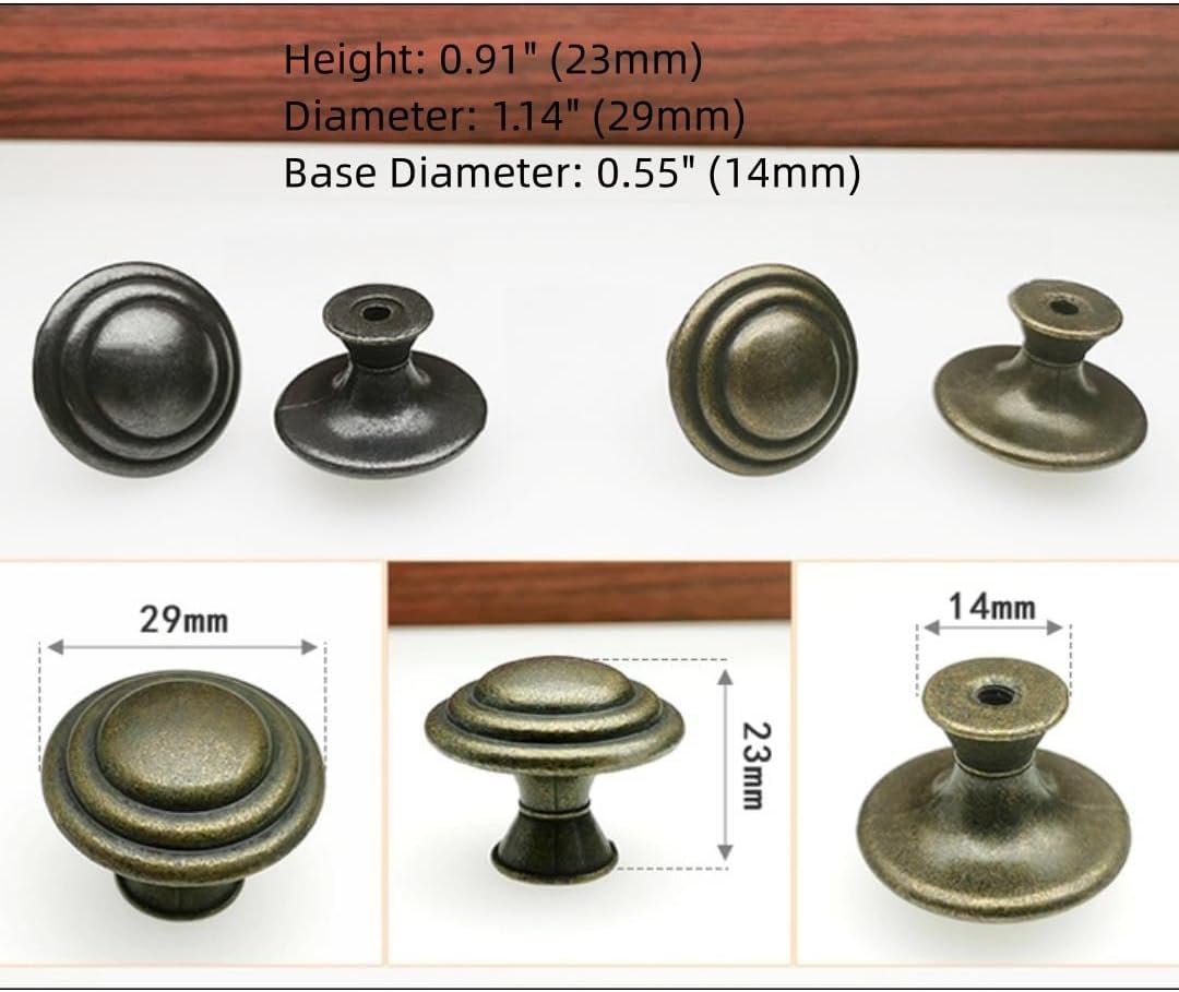 WenRan Pomo de bronce antiguo negro de 2 colores para cajón de un solo agujero, cascada redonda americana, accesorios de gabinete de aleación de