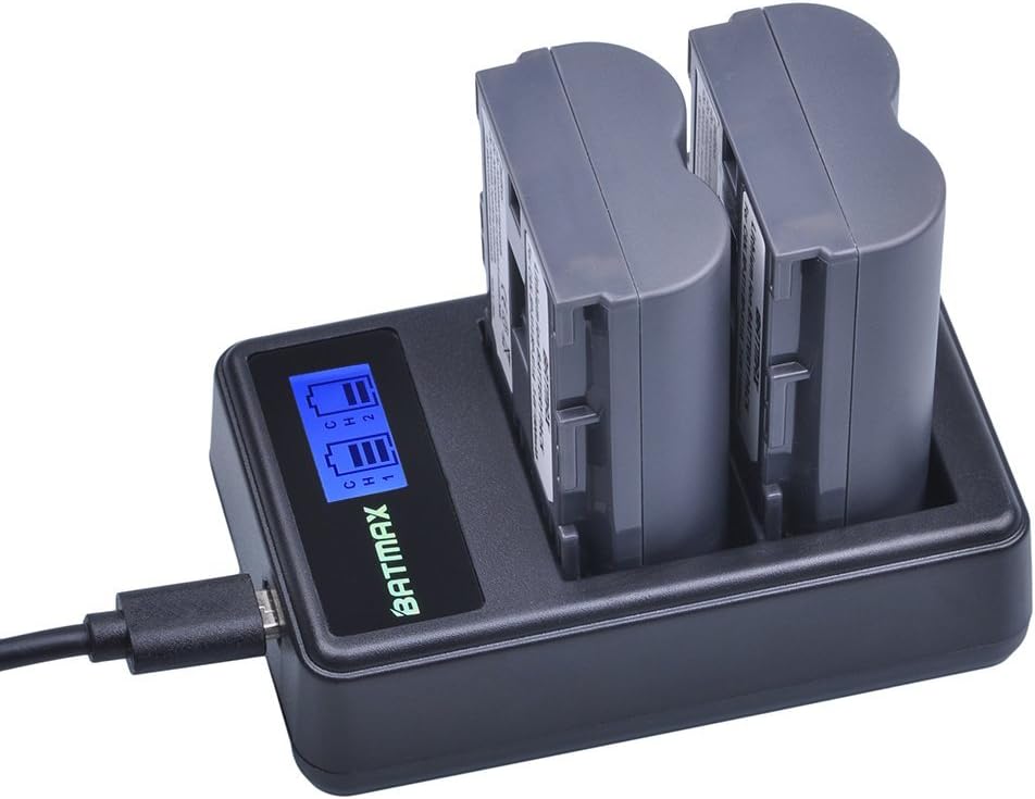 Batmax Paquete de 2 baterías BP-511A BP-511 BP 511 511A + cargador USB dual LCD para Canon EOS 5D, 10D, 20D, 30D, 40D, 50D, Digital Rebel 1D, D60,