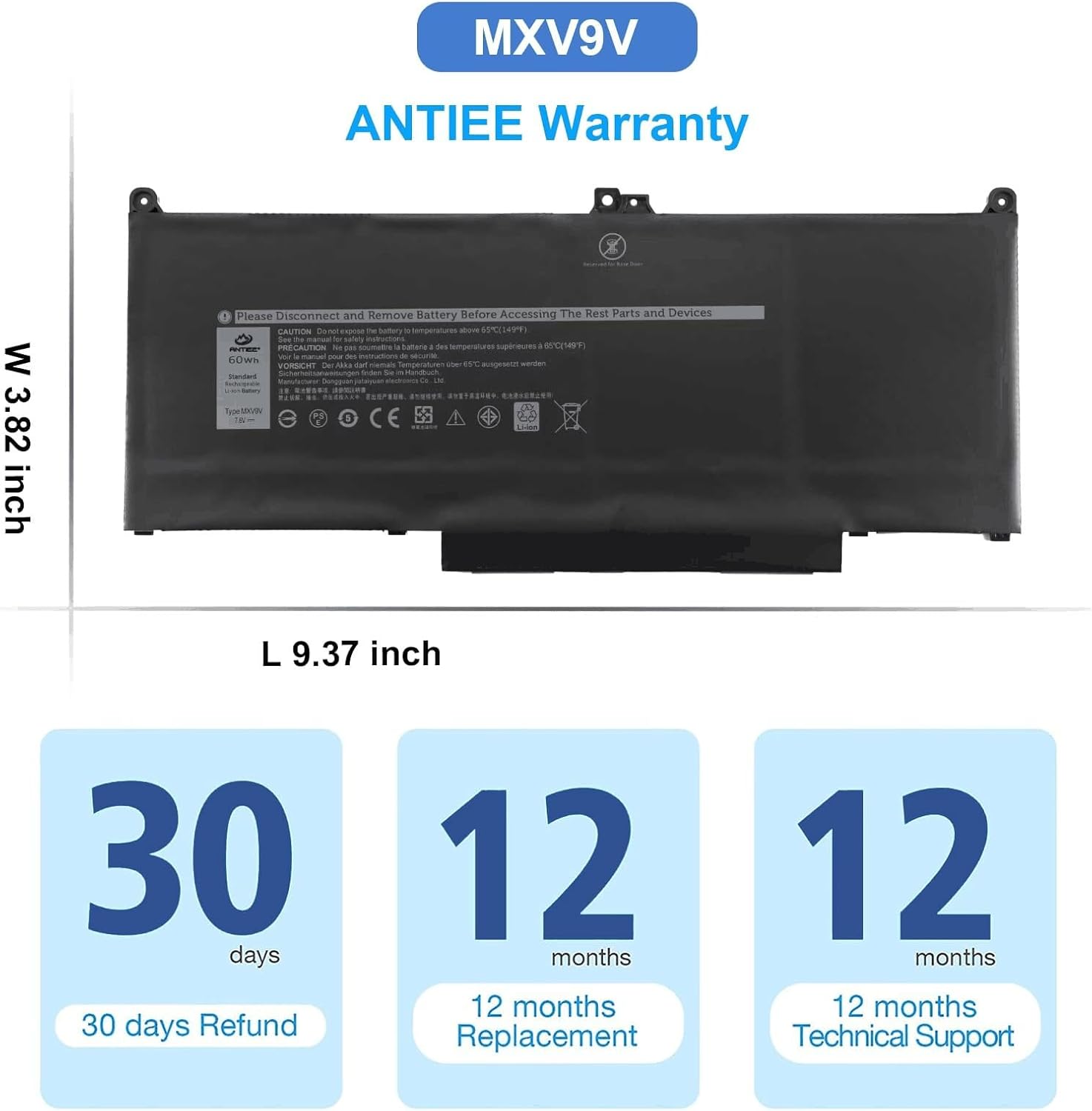ANTIEE 60WH MXV9V – Batería para portátil Dell Latitude 5300 E5300, 5310 E5310, 7300 E7300, 7400 E7400, 5300 5310 7300 2 en 1,7306 2 en 1, negro,