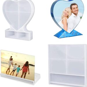 Paquete de 2 moldes de resina para marcos de fotos, moldes de silicona epoxi rectangulares y en forma de corazón para decoración del hogar, Paquete de 2 moldes de resina para marcos de fotos, moldes de silicona epoxi rectangulares y en forma de corazón para decoración del hogar,