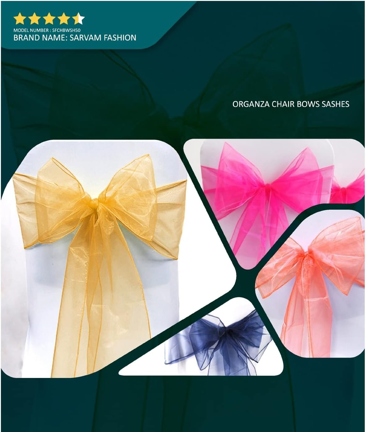 Sarvam Fashion Bandas de organza para decoración de lazos para silla, lazos para boda, recepción, eventos, decoración de banquetes, (paquete de 25,