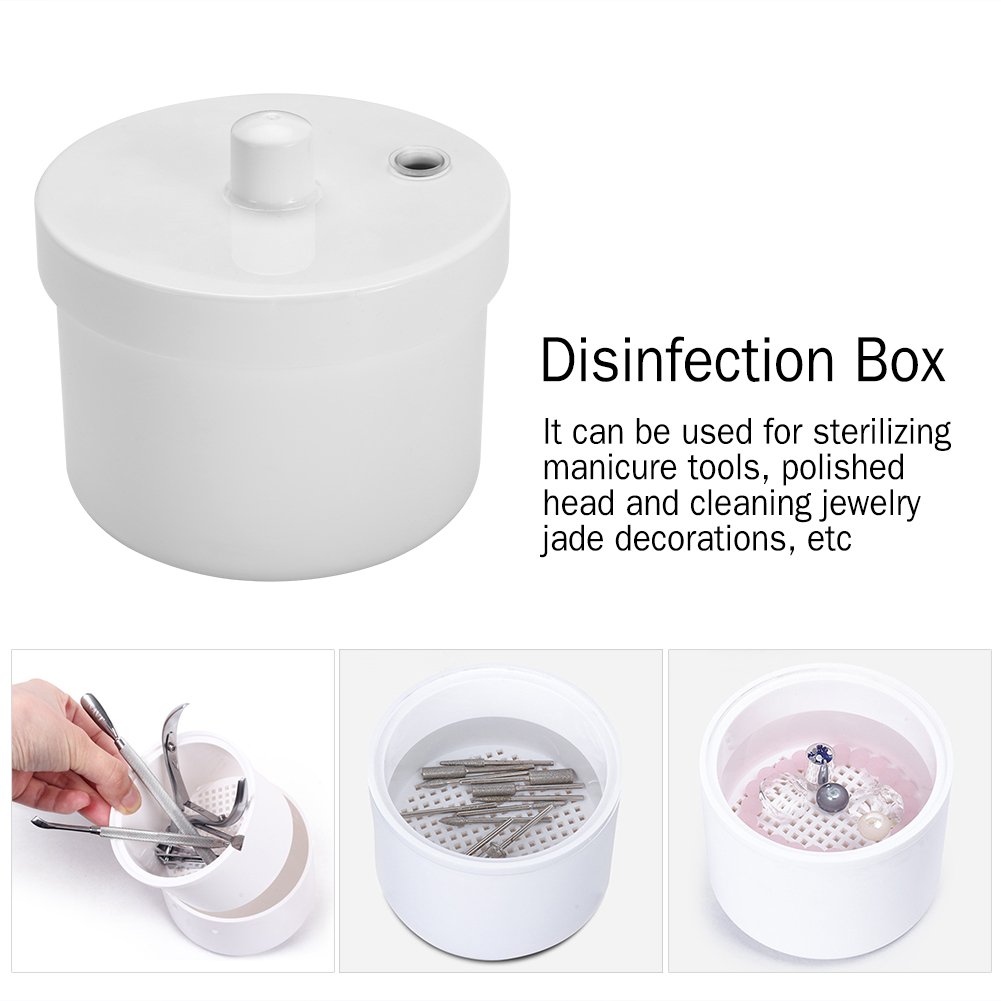 Caja de esterilización, caja de desinfección de forma redonda portátil con tapa para limpiar herramientas de arte de uñas de metal, accesorios de