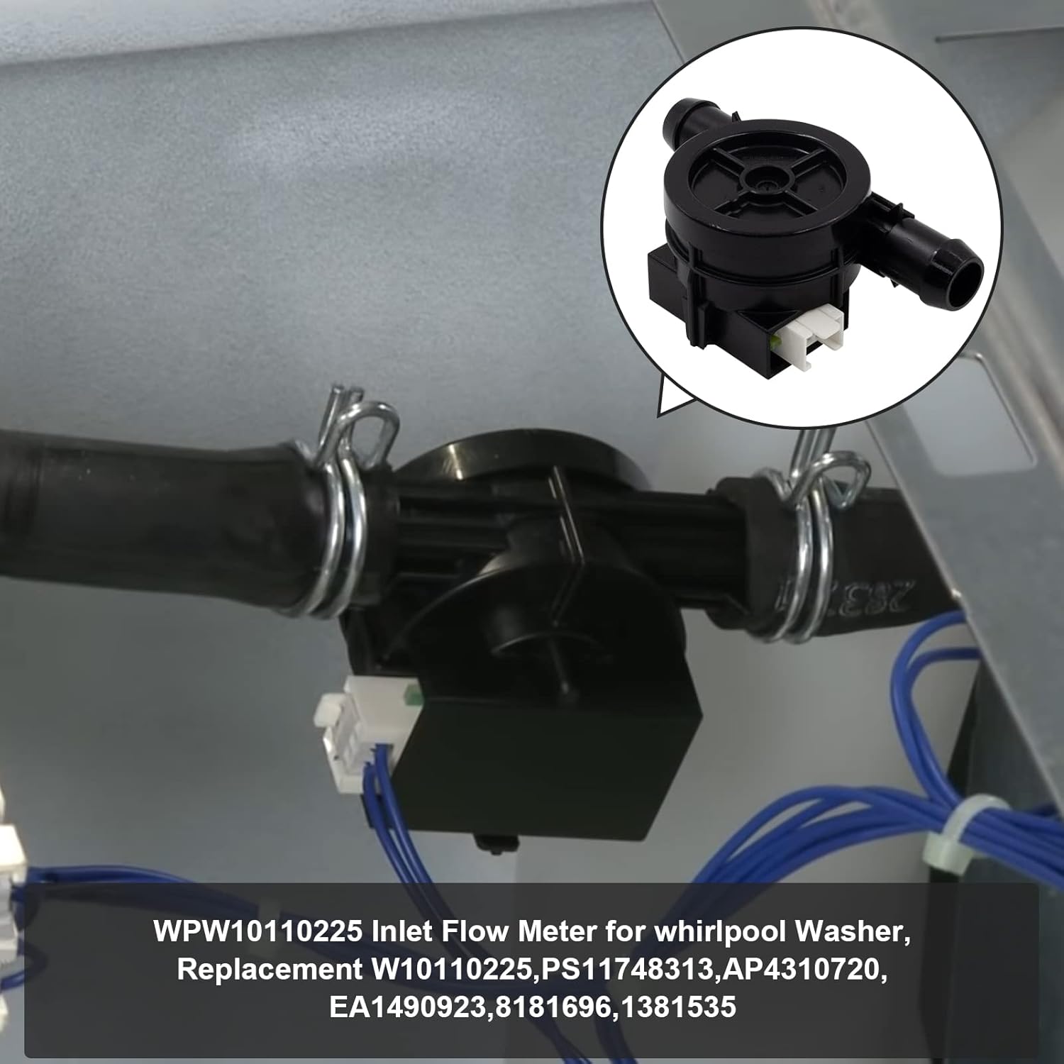 W10110225 Medidor de flujo de entrada de lavadora compatible con Whirlpool, Kenmore, KitchenAid y Maytag WPW10110025, AP6015043, 8181696.