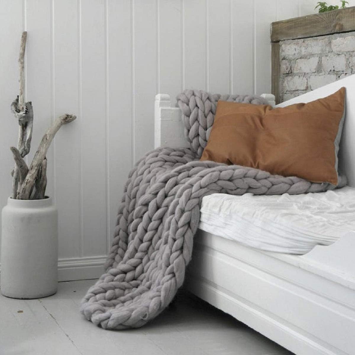 Manta Inverse Growth de punto, gruesa, hecha a mano, de lana tejida, para dormitorio, decoración de cama, para silla, tapete, para mascotas