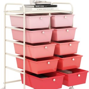 GOFLAME Carrito de almacenamiento con ruedas de 10 cajones, organizador de almacenamiento de manualidades sobre ruedas, carrito móvil multiusos para GOFLAME Carrito de almacenamiento con ruedas de 10 cajones, organizador de almacenamiento de manualidades sobre ruedas, carrito móvil multiusos para