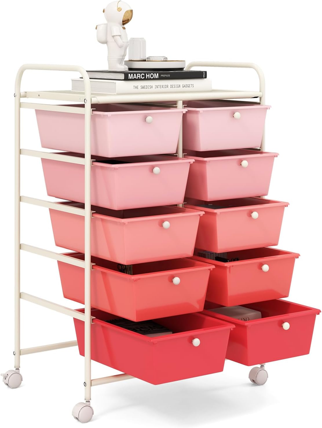 GOFLAME Carrito de almacenamiento con ruedas de 10 cajones, organizador de almacenamiento de manualidades sobre ruedas, carrito móvil multiusos para