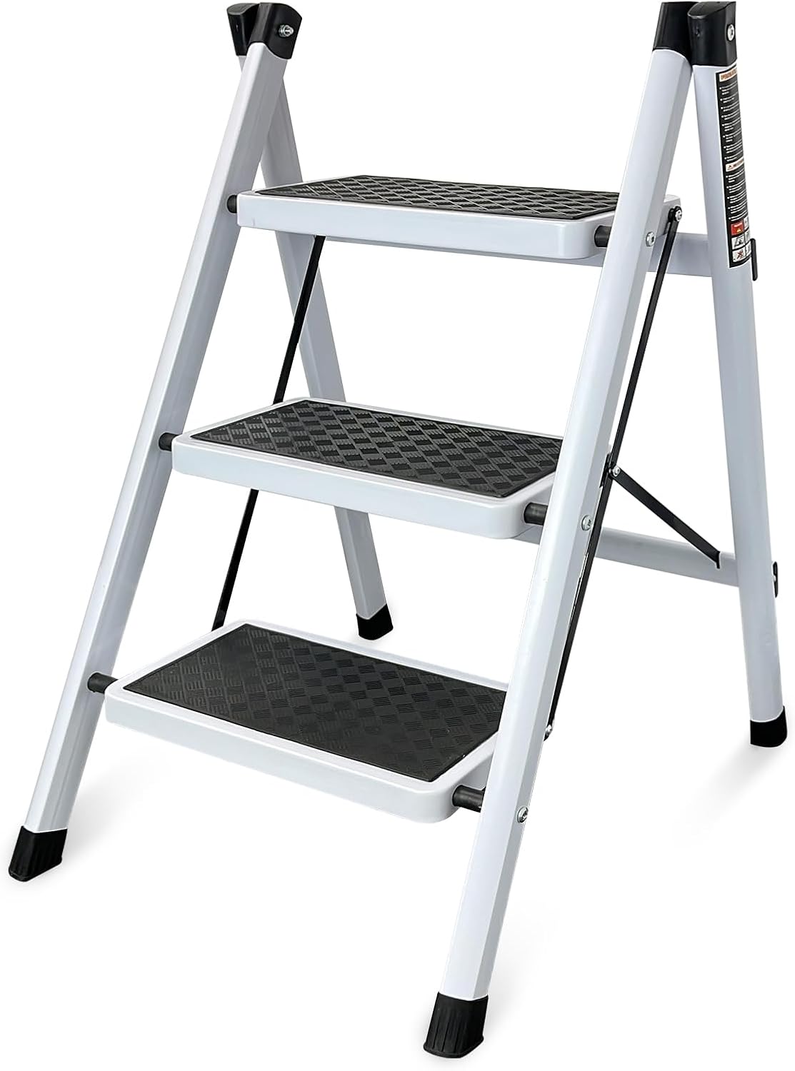 Escalera plegable con pedal antideslizante ancho, escaleras portátiles de acero resistente, ligero para cocina, hogar y oficina (3 escalones)