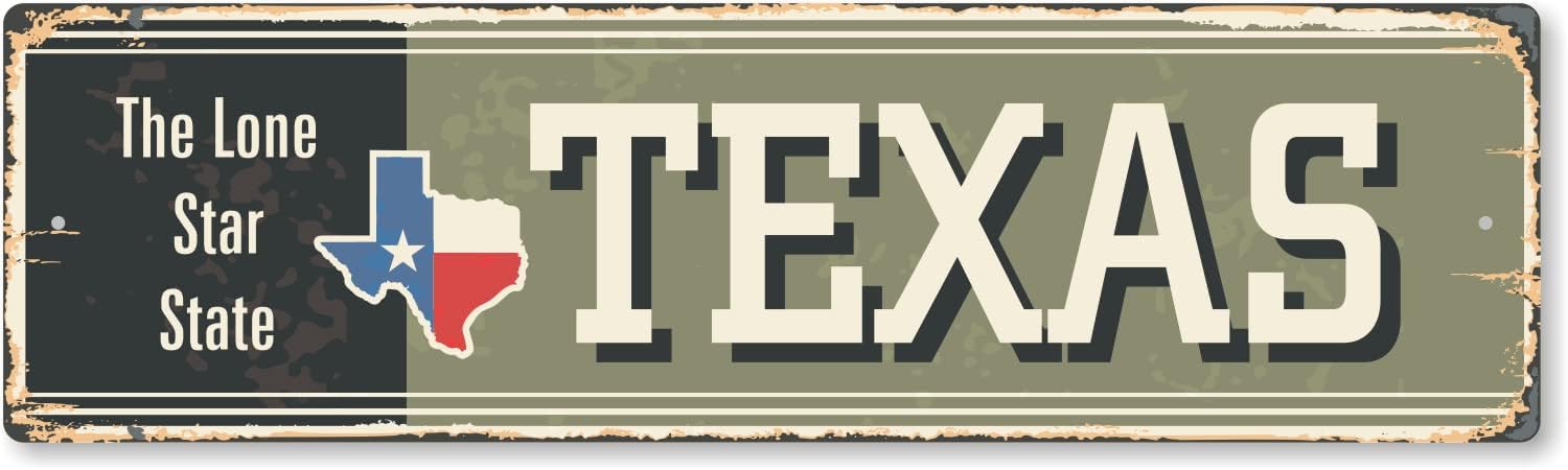 SmartSign Letrero de metal vintage con texto en inglés “The Lone Star State” de 4 x 14 pulgadas, aluminio inoxidable de 40 mil con abrigo