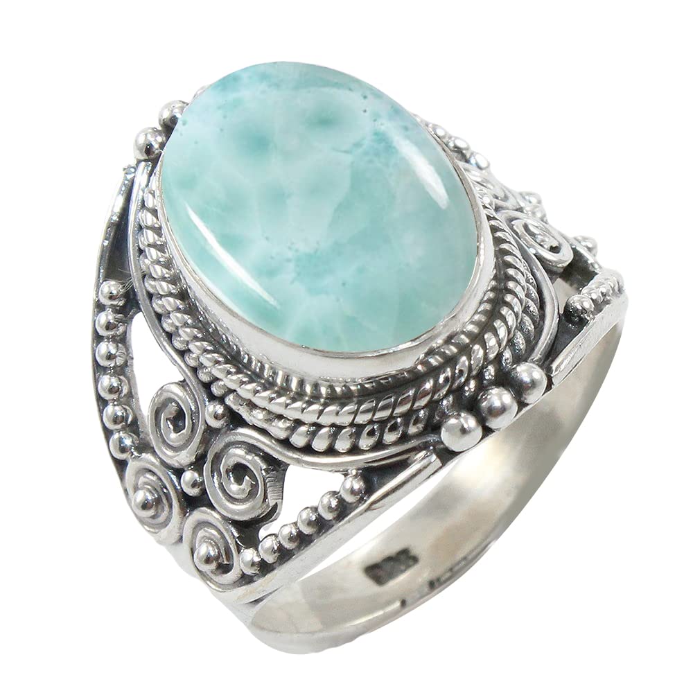 Fine Sterling Silver Ring For Womens Genuine Larimar Ring Sterling Silver Statement Ring Blue Gemstone Ring