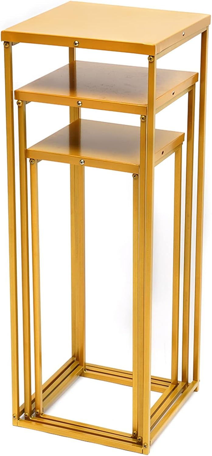 Jarrones de mesa de boda para mesas, soporte geométrico de flores de columna de metal, juego de 3 estantes altos dorados para decoración de fiestas,