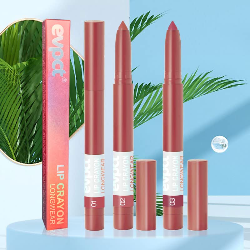 BINGBRUSH Juego de lápices labiales de 3 colores mate de larga duración, delineador de labios suave con sacapuntas incorporado, lo último para