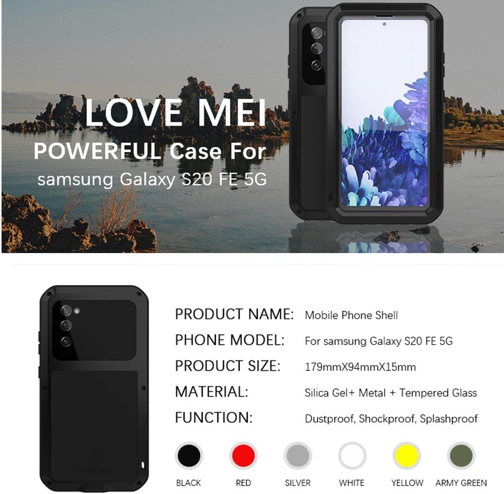 LOVE MEI Funda para Galaxy S20 FE 5G, deportes al aire libre, impermeable, militar, resistente, a prueba de golpes, polvo y suciedad, aluminio