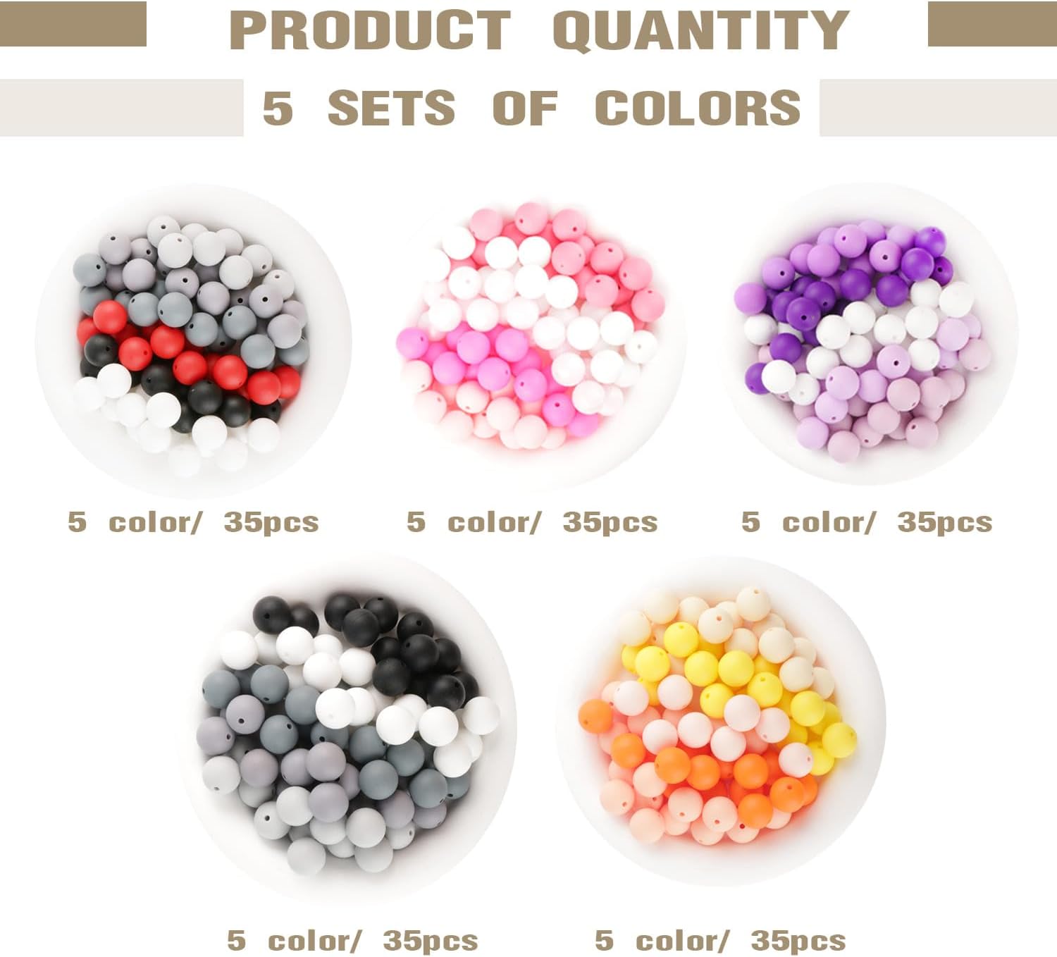 170 cuentas de silicona de 0.591 in para hacer llaveros, 5 formas de mezclar y combinar colores, cuentas redondas de goma para bolígrafos, collares,