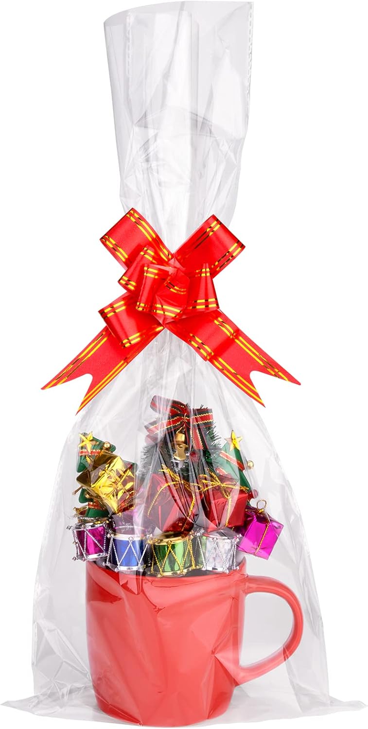 Awpeye Bolsas de celofán de 9 x 20 pulgadas, paquete de 50 bolsas de regalo de celofán, bolsas transparentes anchas de celofán para tazas, botellas