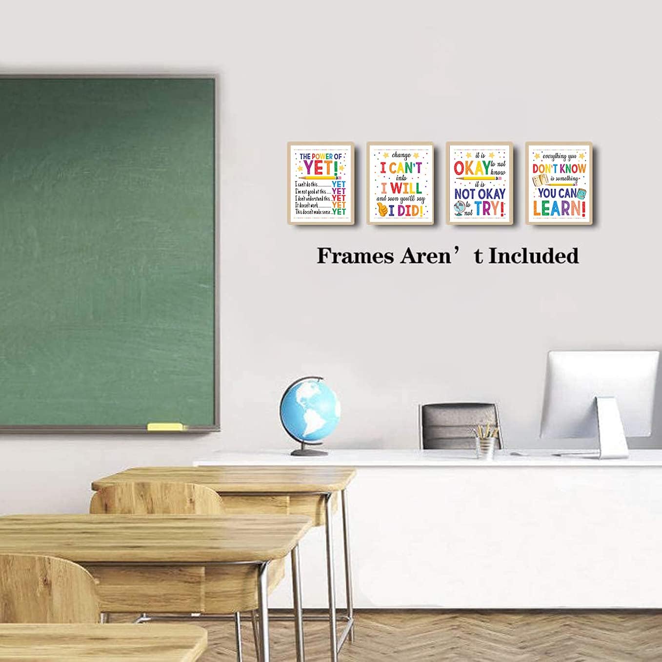 Arte de pared con mentalidad de crecimiento, arte de pared motivacional, citas inspiradoras, arte de pared con frases motivacionales, sin marco.