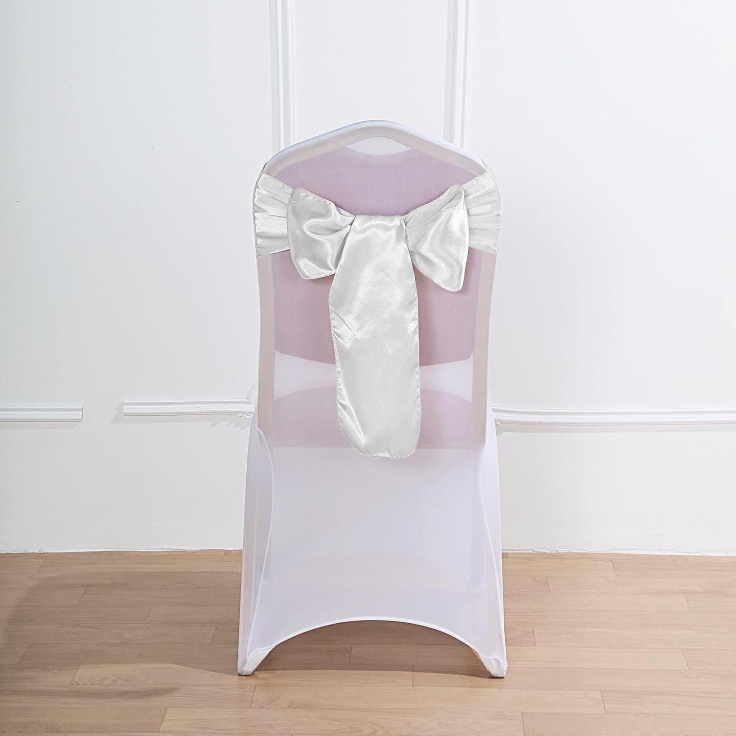 Efavormart – 5 cintas de satén blanco para silla, lazos para decoración de bodas, eventos, silla, moño, fiesta, suministros de decoración de 6 x 106
