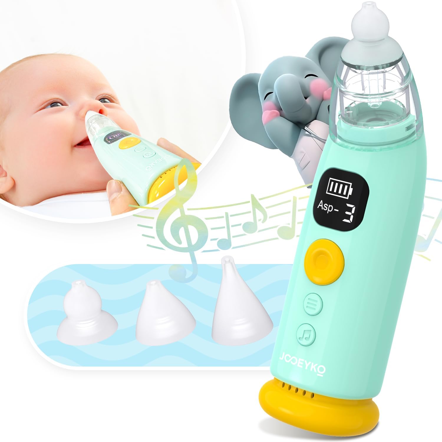 Aspirador nasal para bebé, removedor eléctrico de mocos automático con luz LED y música recargable con ventosa nasal para niños mocosos, nariz,