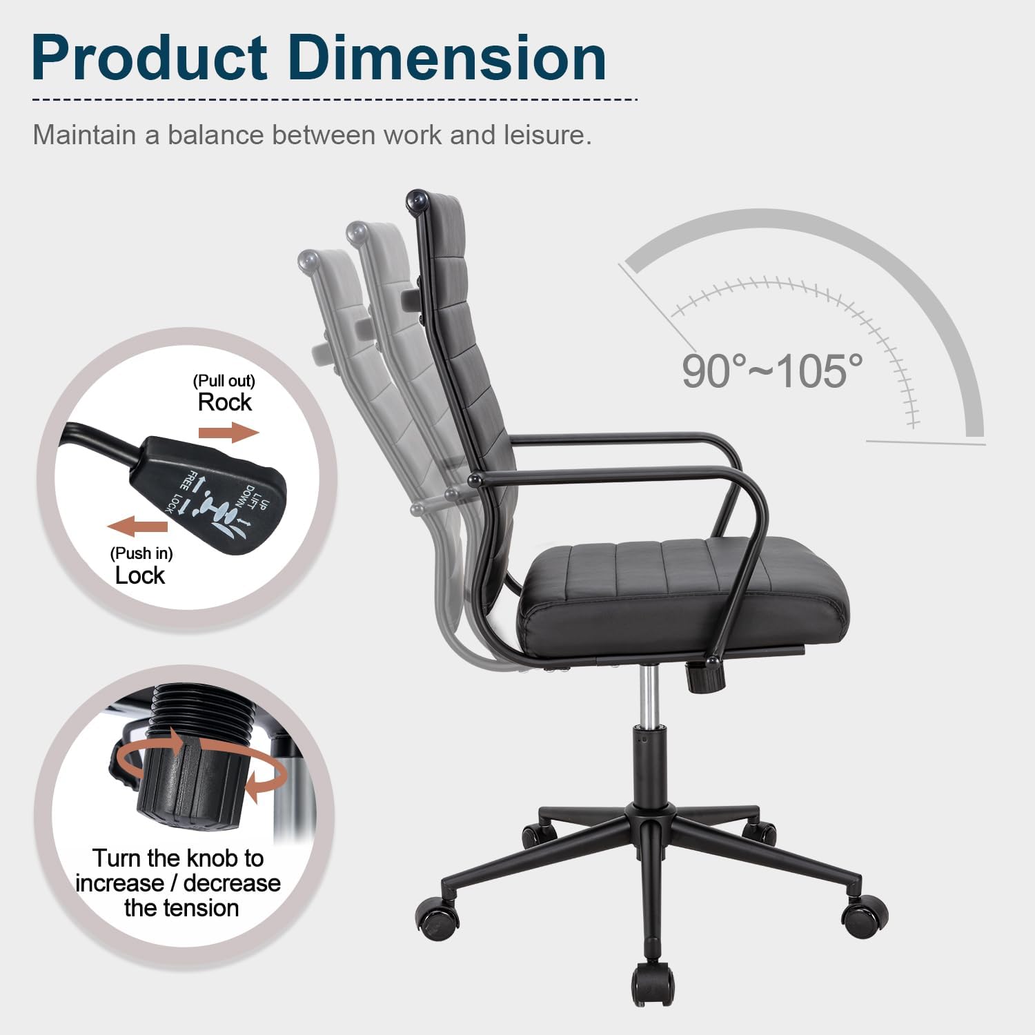 Okeysen Silla de escritorio de oficina, sillas de sala de conferencias, moderna silla giratoria ejecutiva, silla de escritorio de piel sintética